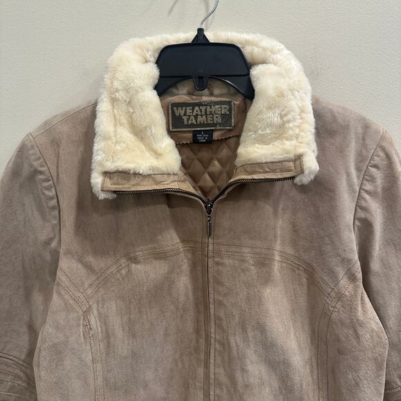Weather Tamer VTG 90s Beige Suede Faux Fur Shearling Coat Aviator Pilot Sz Large - Picture 4 of 15